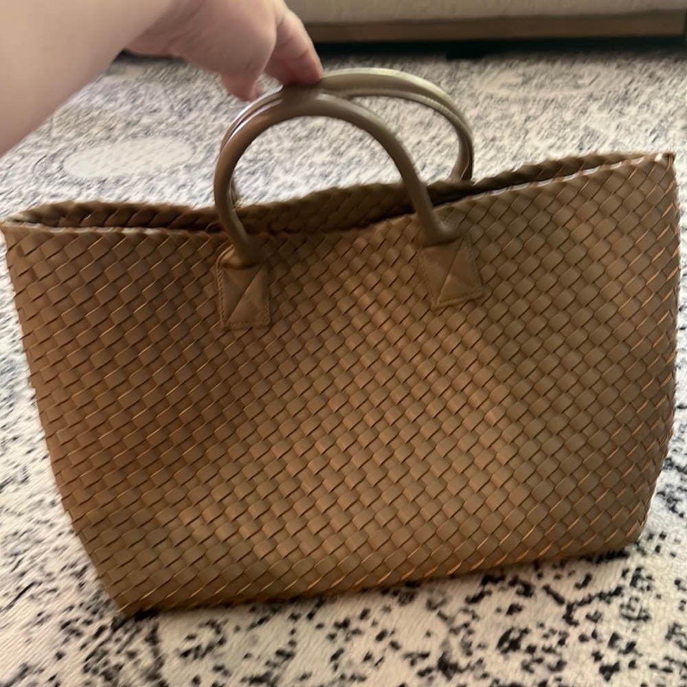 Faux Leather Braided Tote Bag